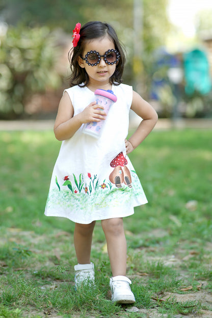 Cuddly Cubs Mushroom Meadow Hand Painted A Line Dress