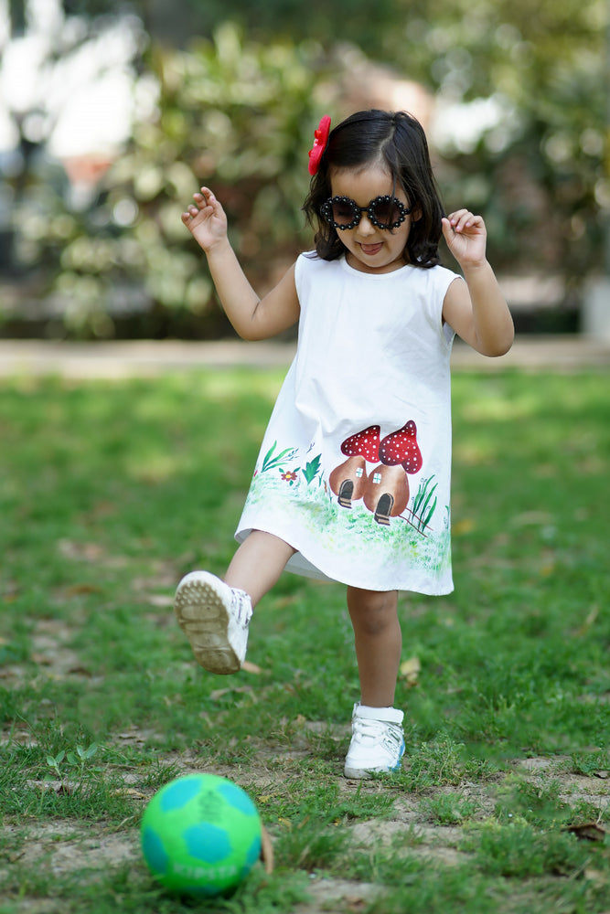 Cuddly Cubs Mushroom Meadow Hand Painted A Line Dress