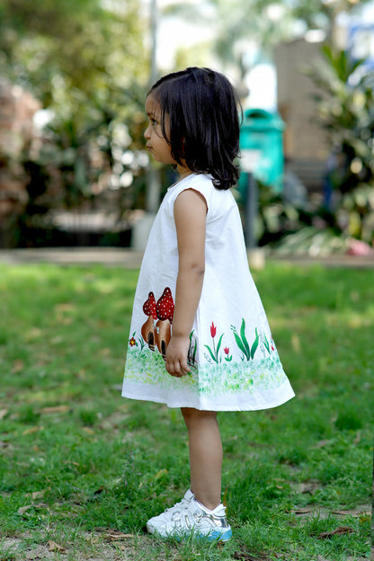 Cuddly Cubs Mushroom Meadow Hand Painted A Line Dress