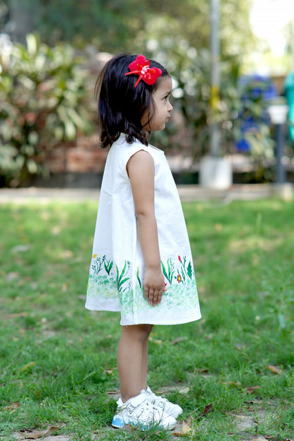 Cuddly Cubs Mushroom Meadow Hand Painted A Line Dress