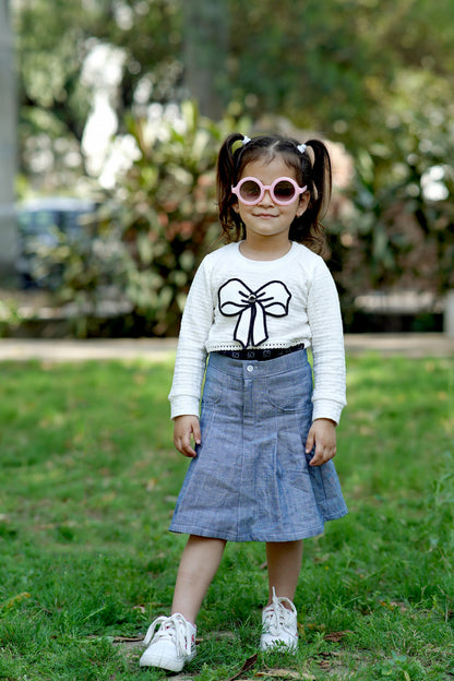 Cuddly Cubs Indigo High Waisted Cotton Denim flared Skirt
