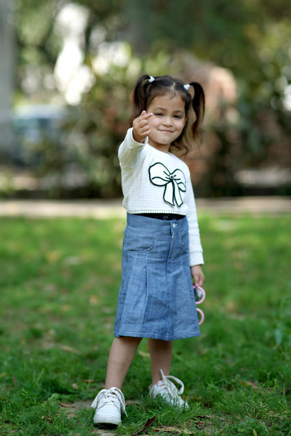 Cuddly Cubs Indigo High Waisted Cotton Denim flared Skirt