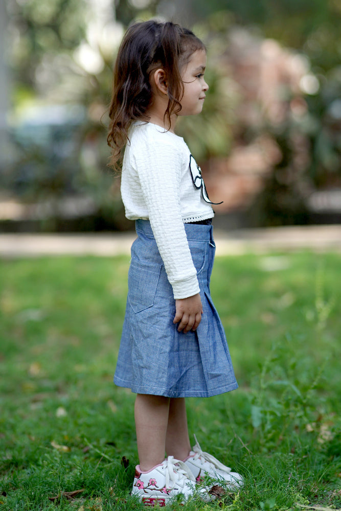 Cuddly Cubs Indigo High Waisted Cotton Denim flared Skirt