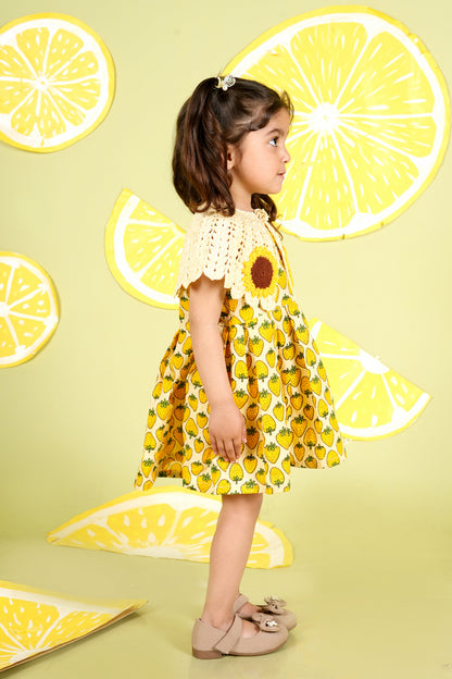 Cuddly Cubs Sunberry Dress with Handcrafted Crochet Poncho