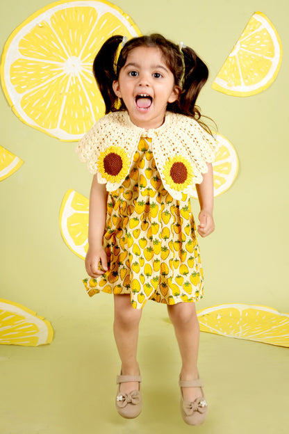Cuddly Cubs Sunberry Dress with Handcrafted Crochet Poncho