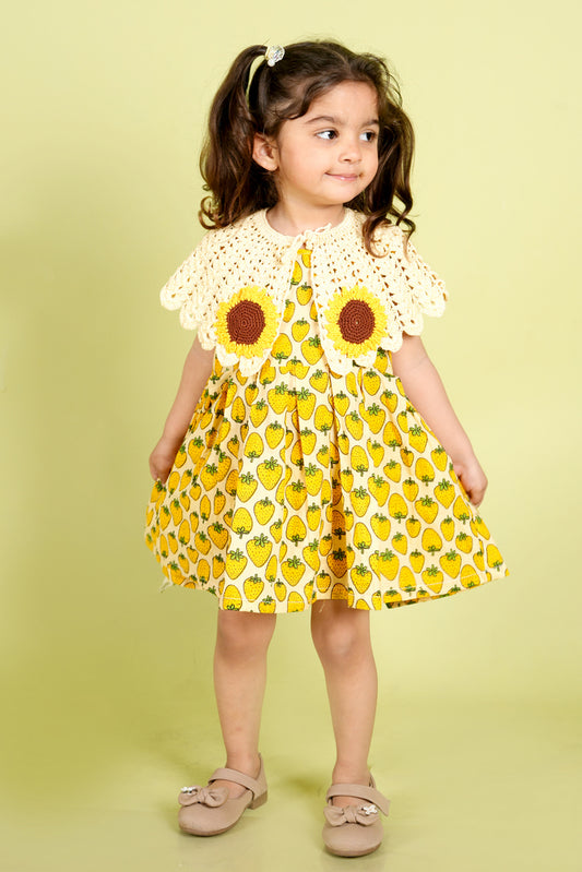 Cuddly Cubs Sunberry Dress with Handcrafted Crochet Poncho