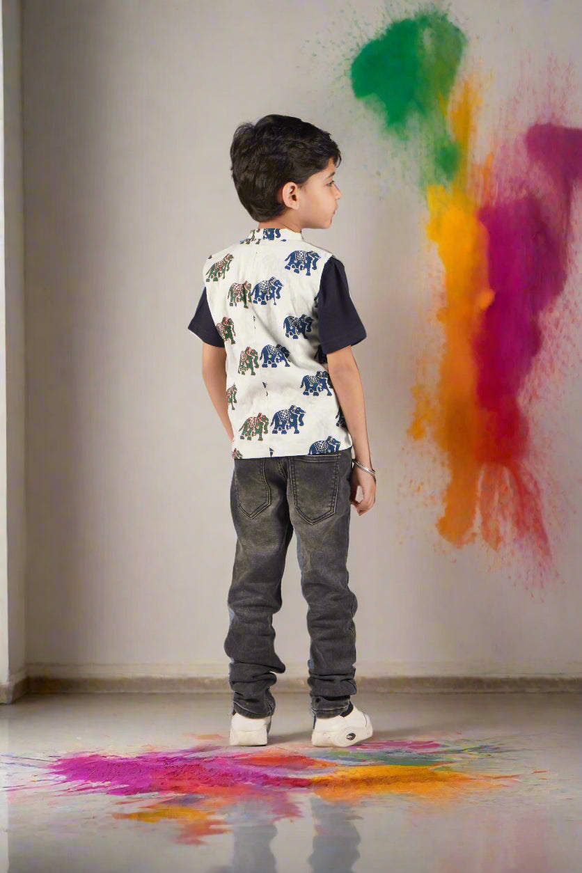 Blue-Green Color block Elephant Jacket