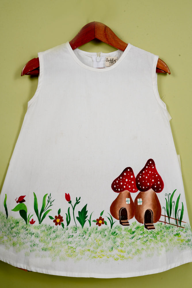 Cuddly Cubs Mushroom Meadow Hand Painted A Line Dress