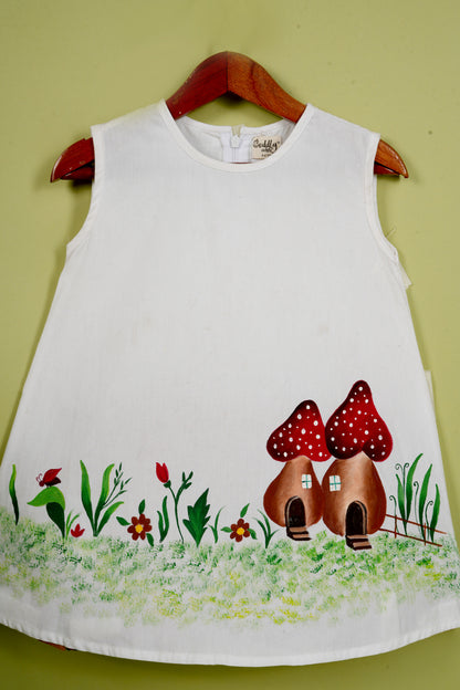 Cuddly Cubs Mushroom Meadow Hand Painted A Line Dress