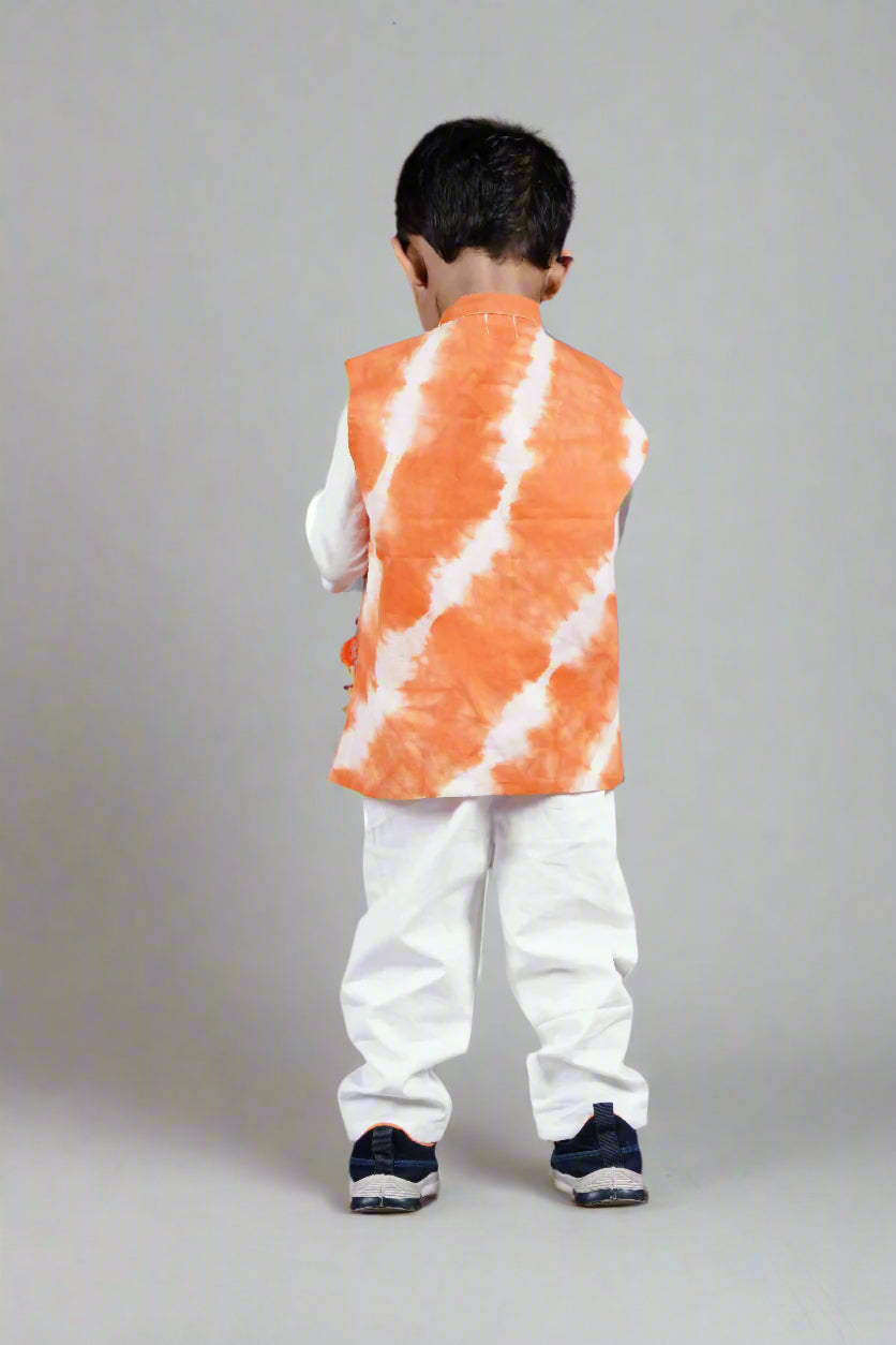 Orange Blaze Tie-Dye Jacket Set (With Kurta Pyjama)
