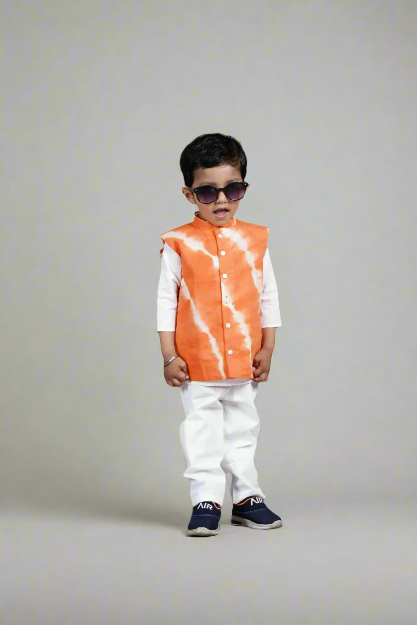 Orange Blaze Tie-Dye Jacket Set (With Kurta Pyjama)
