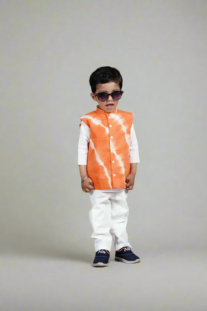 Orange Blaze Tie-Dye Jacket Set (With Kurta Pyjama)