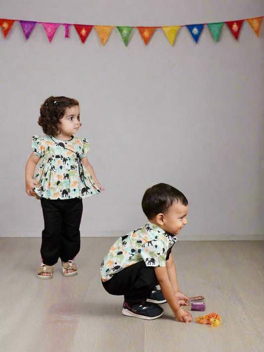Ele-FRIENDS Forever Twinning Set| Shirt for Boys & Angrakha Set for Girls