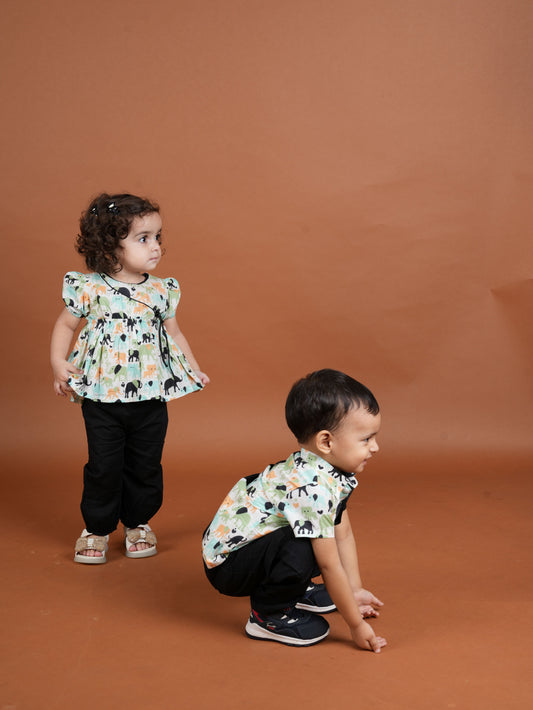 Ele-FRIENDS Forever Twinning Set| Shirt for Boys & Angrakha Set for Girls