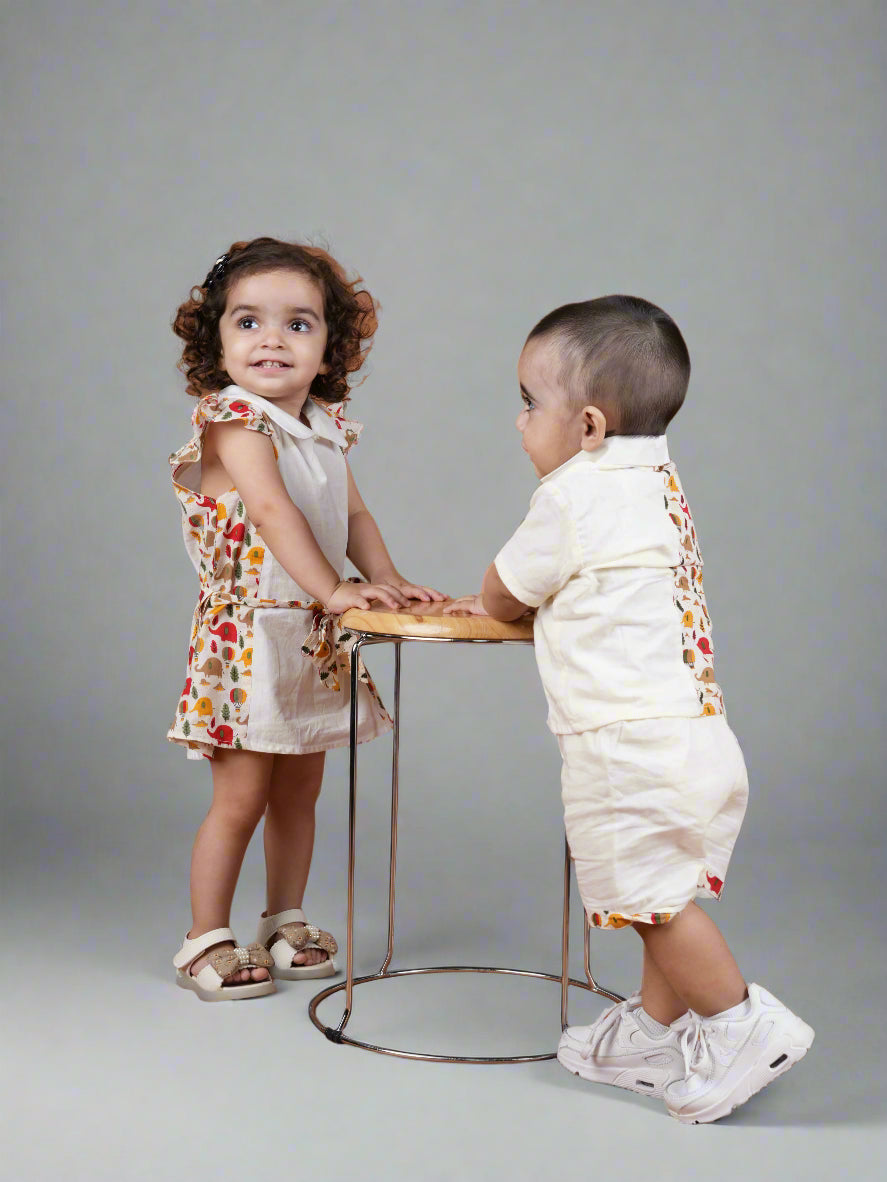 Tusk & Giggles Twinning Set| Co-ord Set for Boys & Frock for Girls