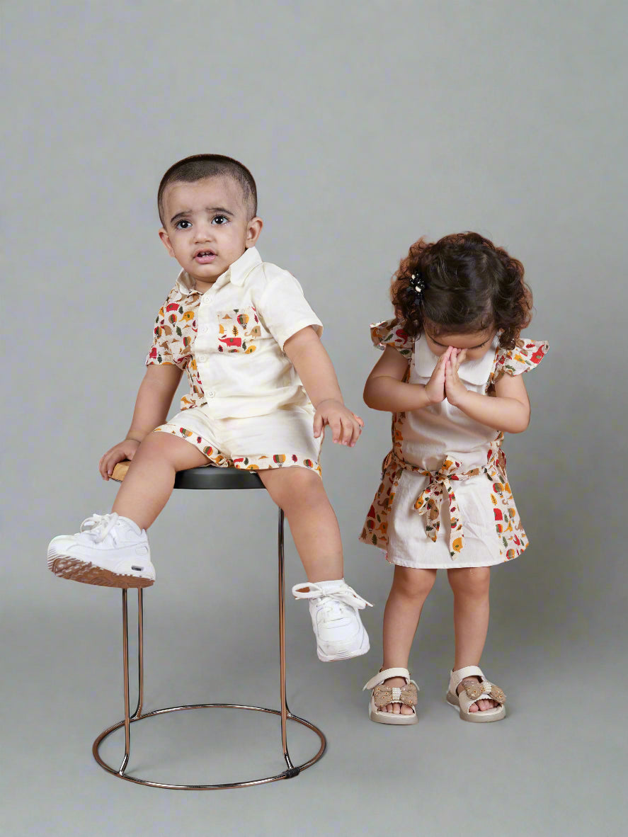 Tusk & Giggles Twinning Set| Co-ord Set for Boys & Frock for Girls
