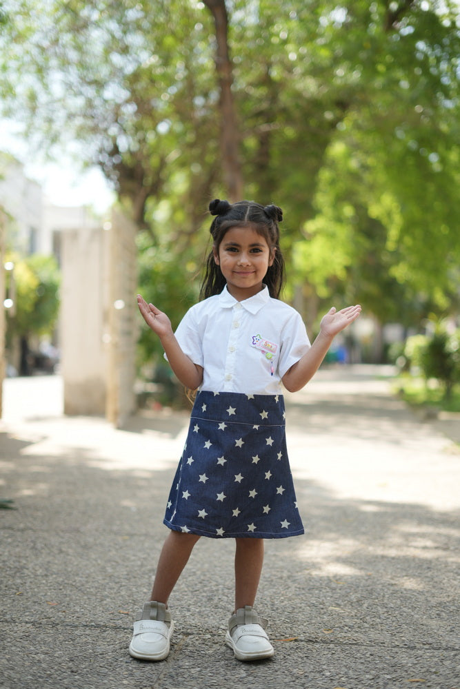 Cuddly Cubs Star-Brite Cotton Denim Polo Patch Dress