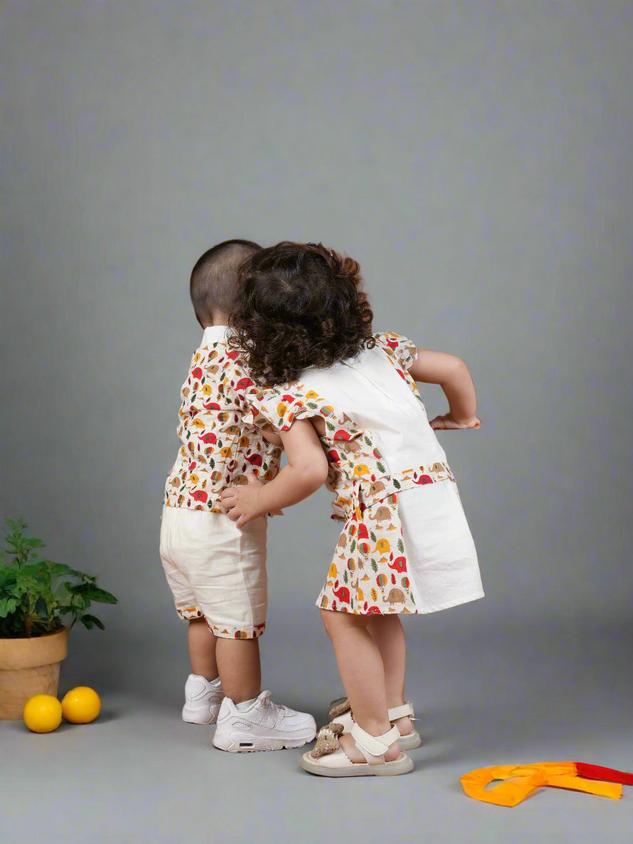 Tusk & Giggles Twinning Set| Co-ord Set for Boys & Frock for Girls