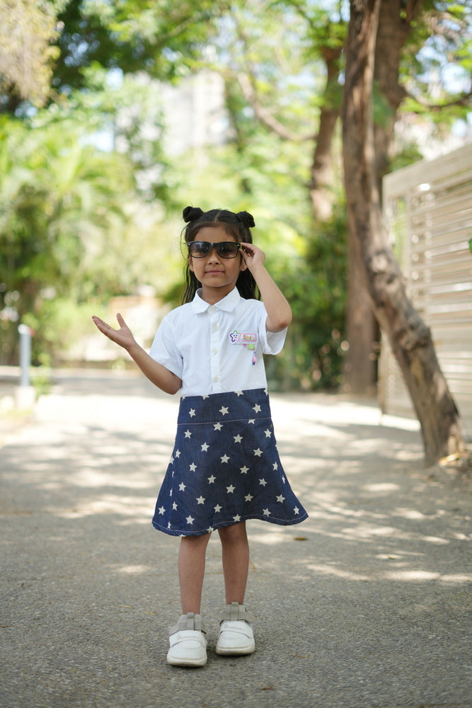 Cuddly Cubs Star-Brite Cotton Denim Polo Patch Dress