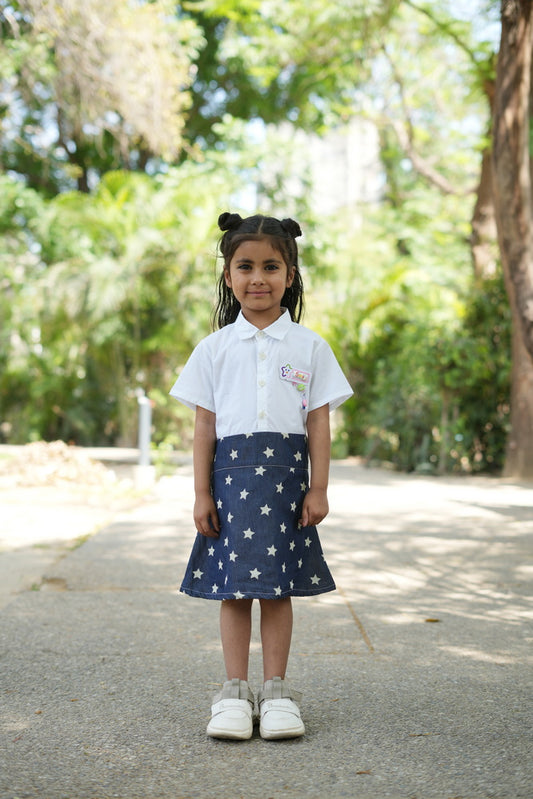 Cuddly Cubs Star-Brite Cotton Denim Polo Patch Dress