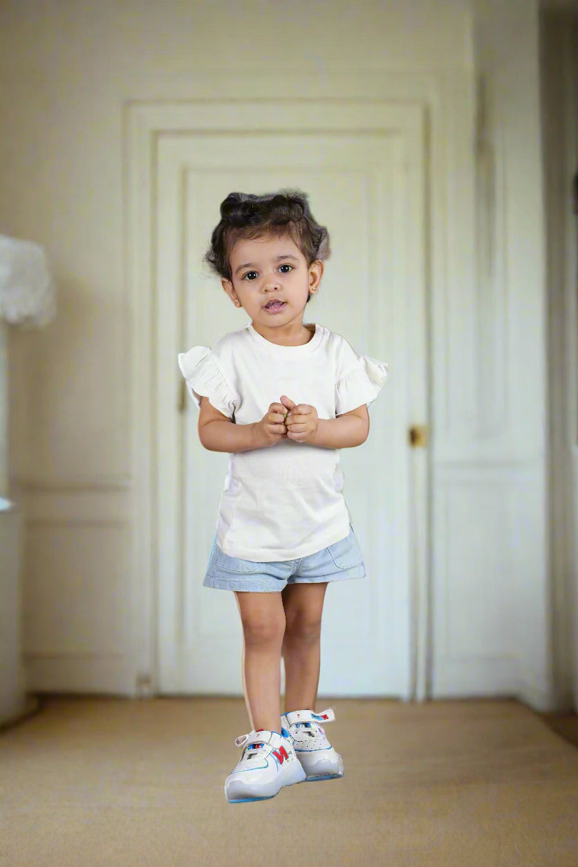 Flutter Tee in White- Supima Cotton Ruffle Sleeve Top