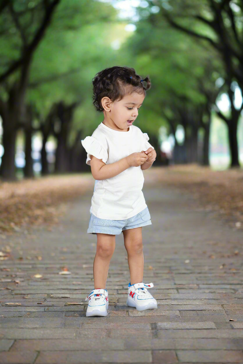 Flutter Tee in White- Supima Cotton Ruffle Sleeve Top