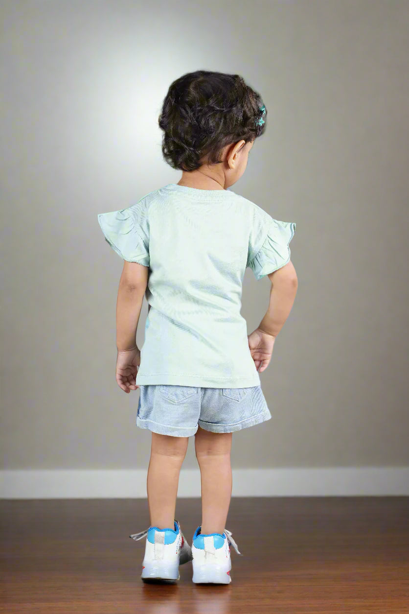 Flutter Tee in Mint- Supima Cotton Ruffle Sleeve Top