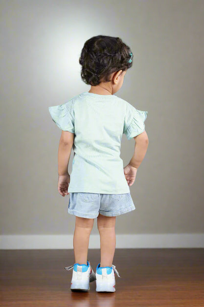 Flutter Tee in Mint- Supima Cotton Ruffle Sleeve Top