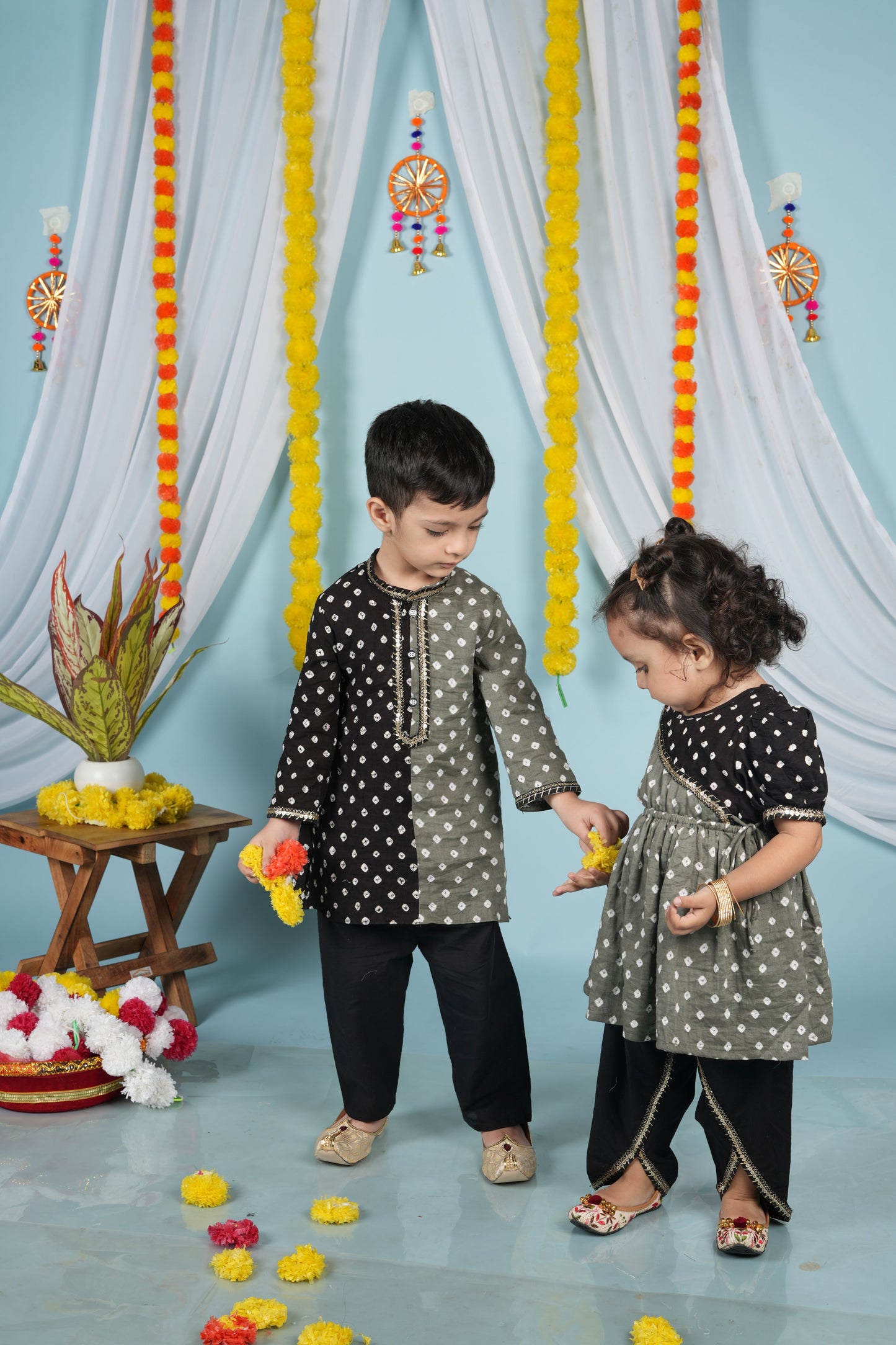 Charcoal & Us Twinning Set| Kurta Set for Boys & Angrakha set for Girls