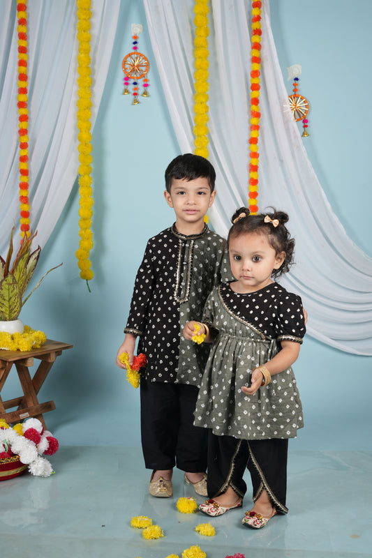 Charcoal & Us Twinning Set| Kurta Set for Boys & Angrakha set for Girls