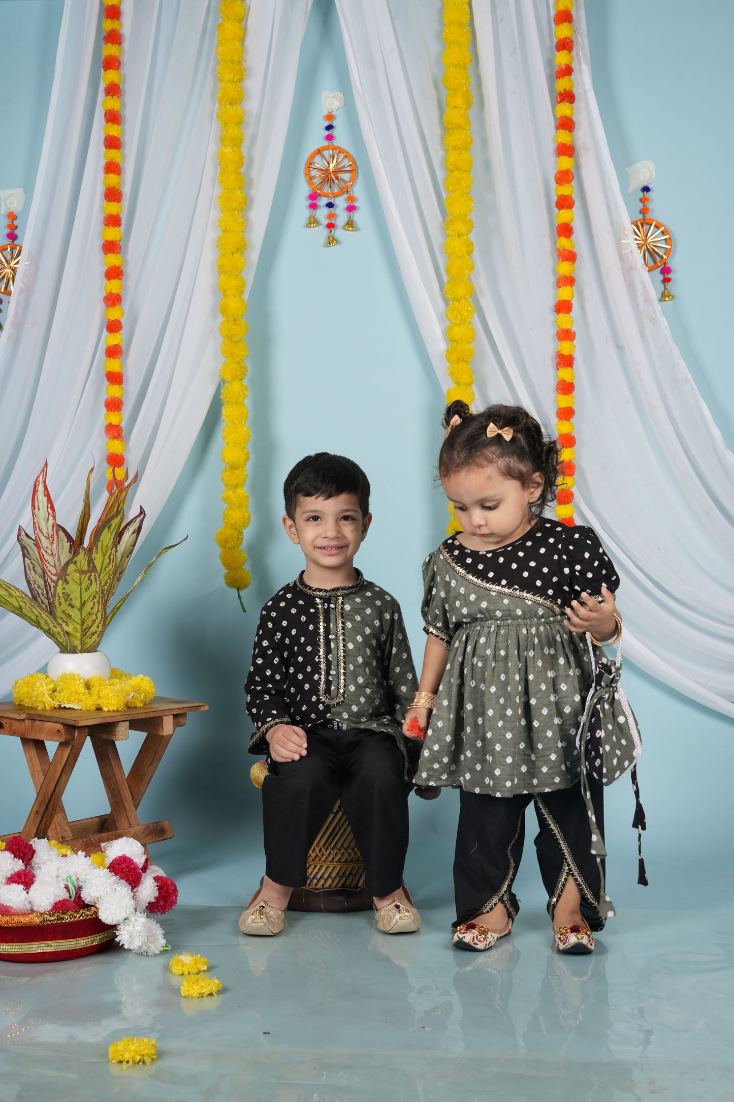Charcoal & Us Twinning Set| Kurta Set for Boys & Angrakha set for Girls
