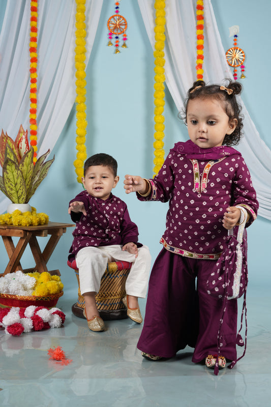 Forever Plum Twinning Set| Jacket Set for Boys & Kurti Set for Girls