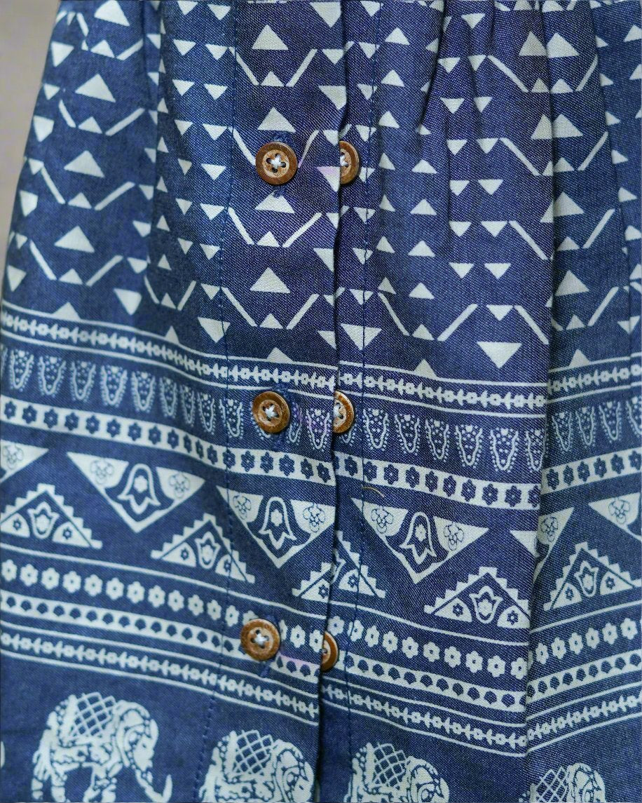 Denim Safari Ruffle Frock: Skirt print