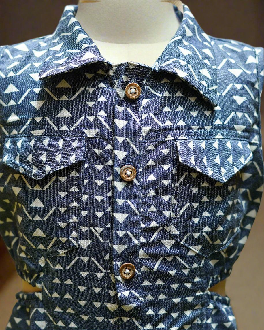 Denim Safari Side Cut Shirt Dress: Double pockets