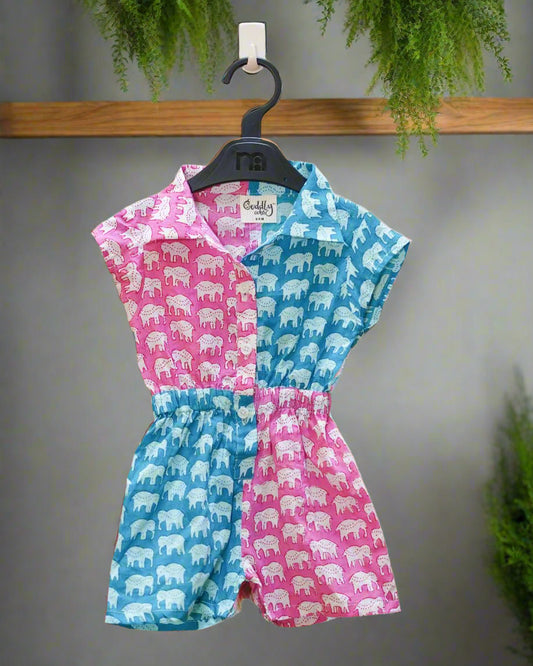 Dual Tone Elephant Play Romper: Front View