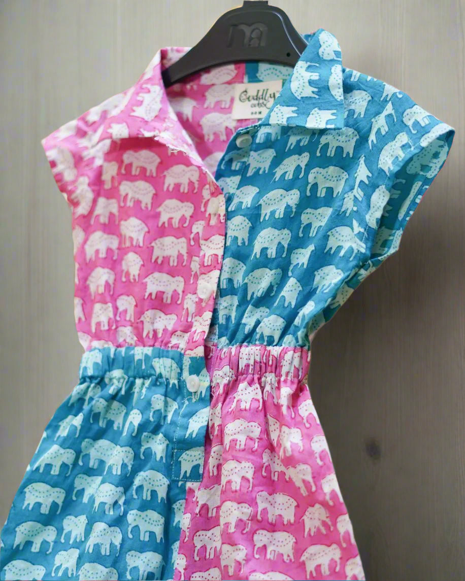 Dual Tone Elephant Play Romper: Lateral View