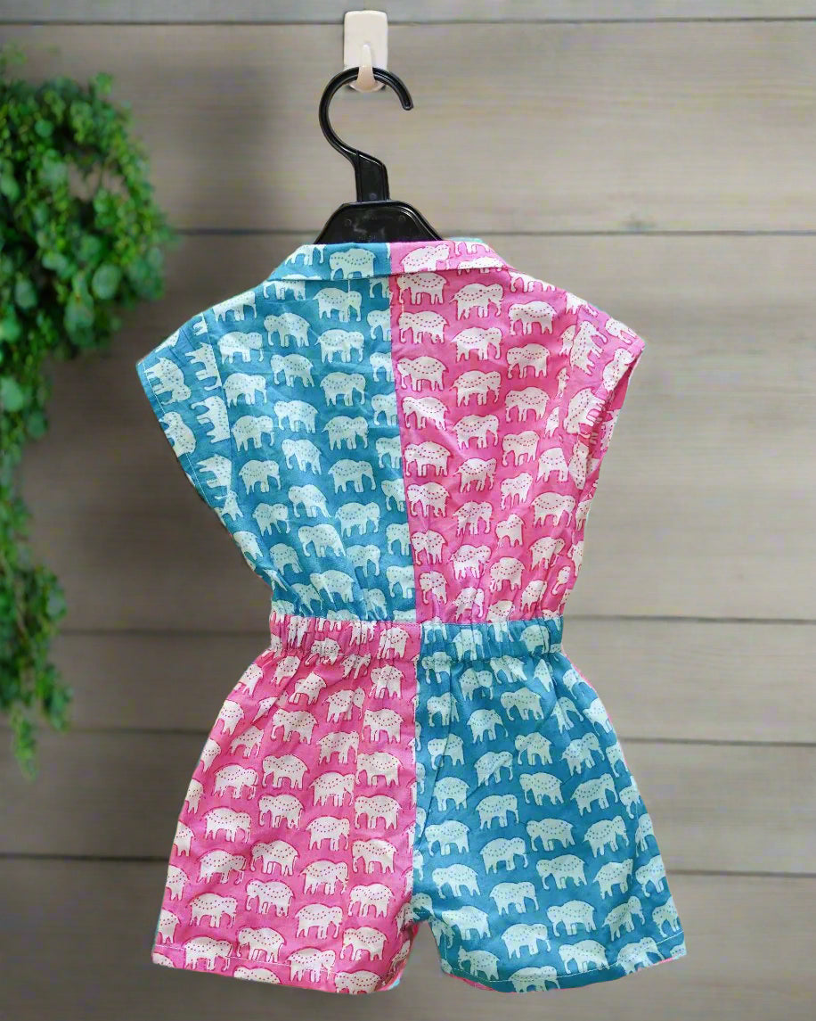 Dual Tone Elephant Play Romper : Rear View