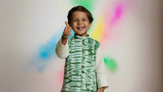 Forest Green Tie-Dye Jacket Set (with Kurta Pyjama) Boy Cub Thumbs up
