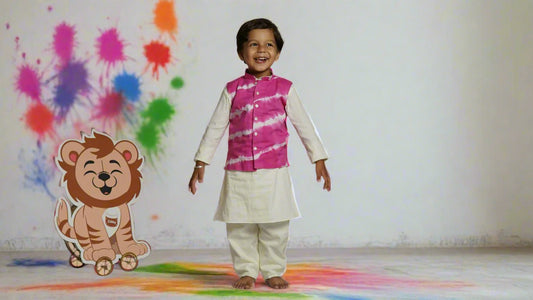Hot Pink Tie-Dye Jacket Set (With Kurta Pajama): Baby Cub Smiling