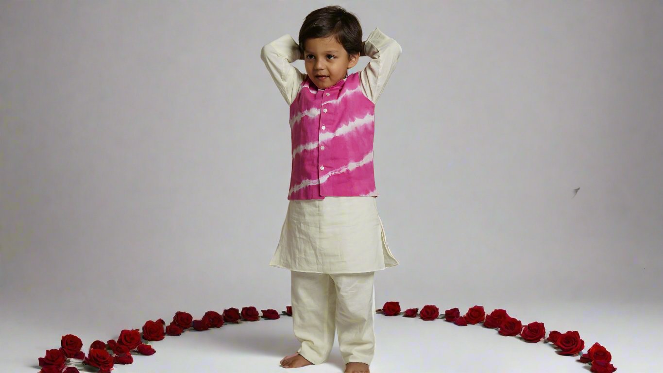Hot Pink Tie-Dye Jacket Set (With Kurta Pajama)