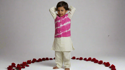 Hot Pink Tie-Dye Jacket Set (With Kurta Pajama)