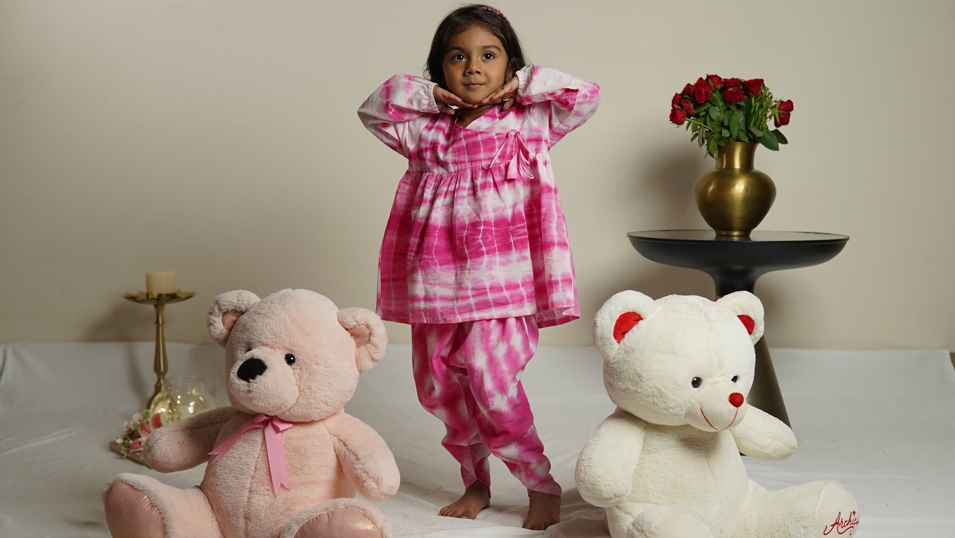 Hot Pink Twirl Angrakha Set: Girl Cub Shying