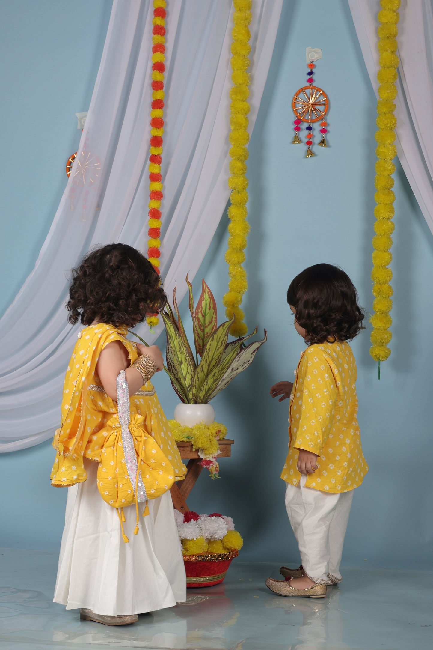 Golden Glow Twinning Set| Kurta Dhoti for Boys & Sharara set for Girls