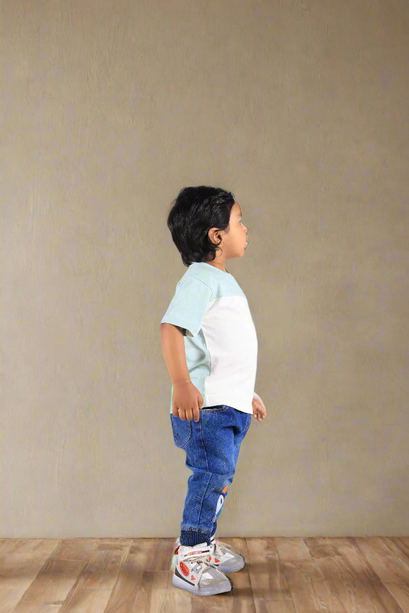 Colorblock Tee White & Mint- Supima Cotton Loose Fit T-shirt