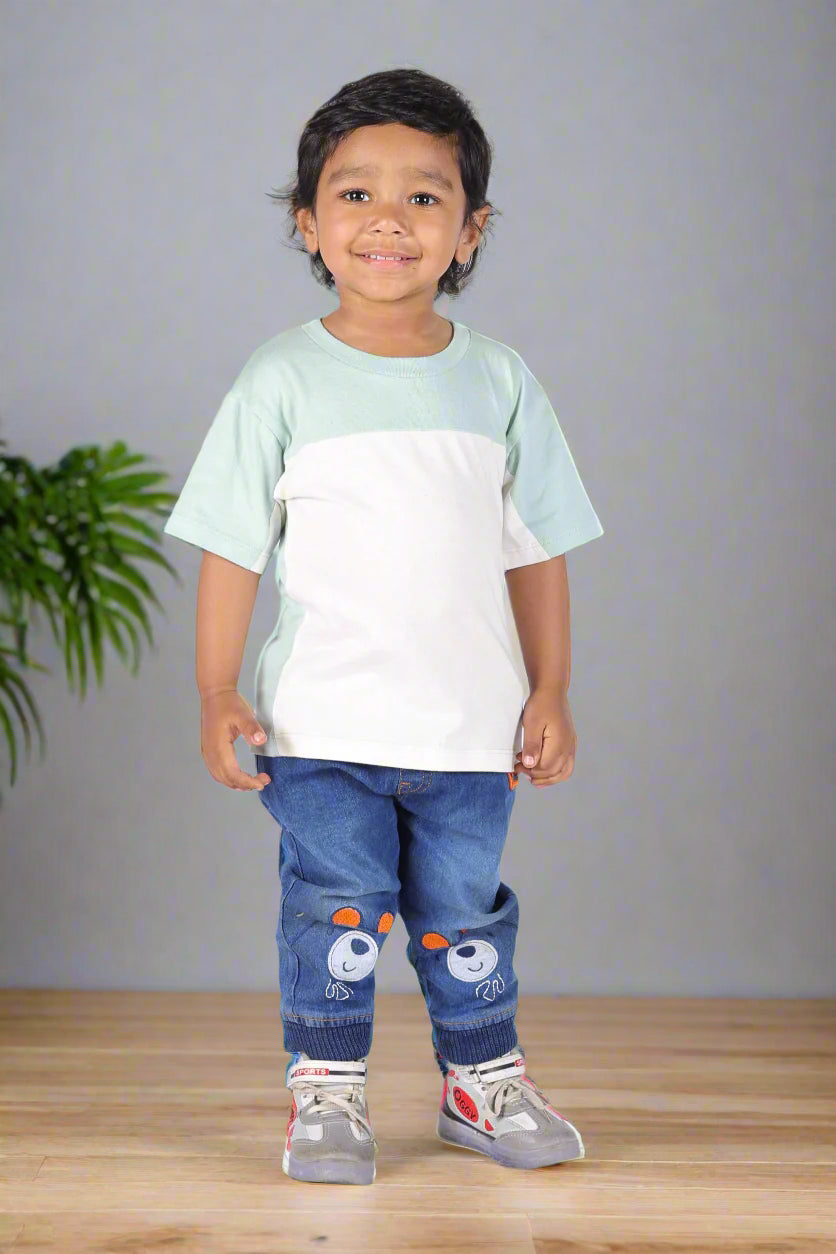 Colorblock Tee White & Mint- Supima Cotton Loose Fit T-shirt