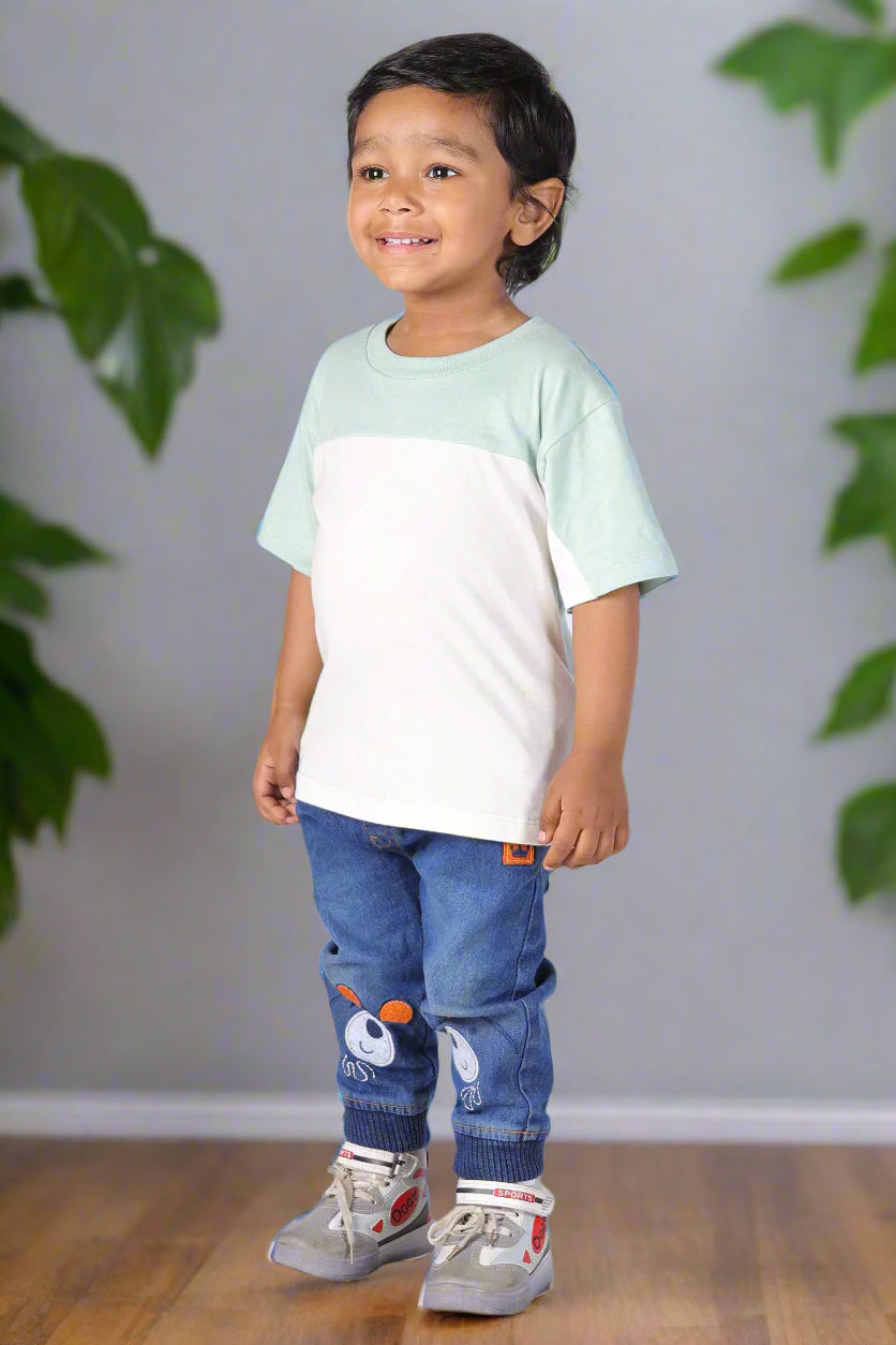 Colorblock Tee White & Mint- Supima Cotton Loose Fit T-shirt