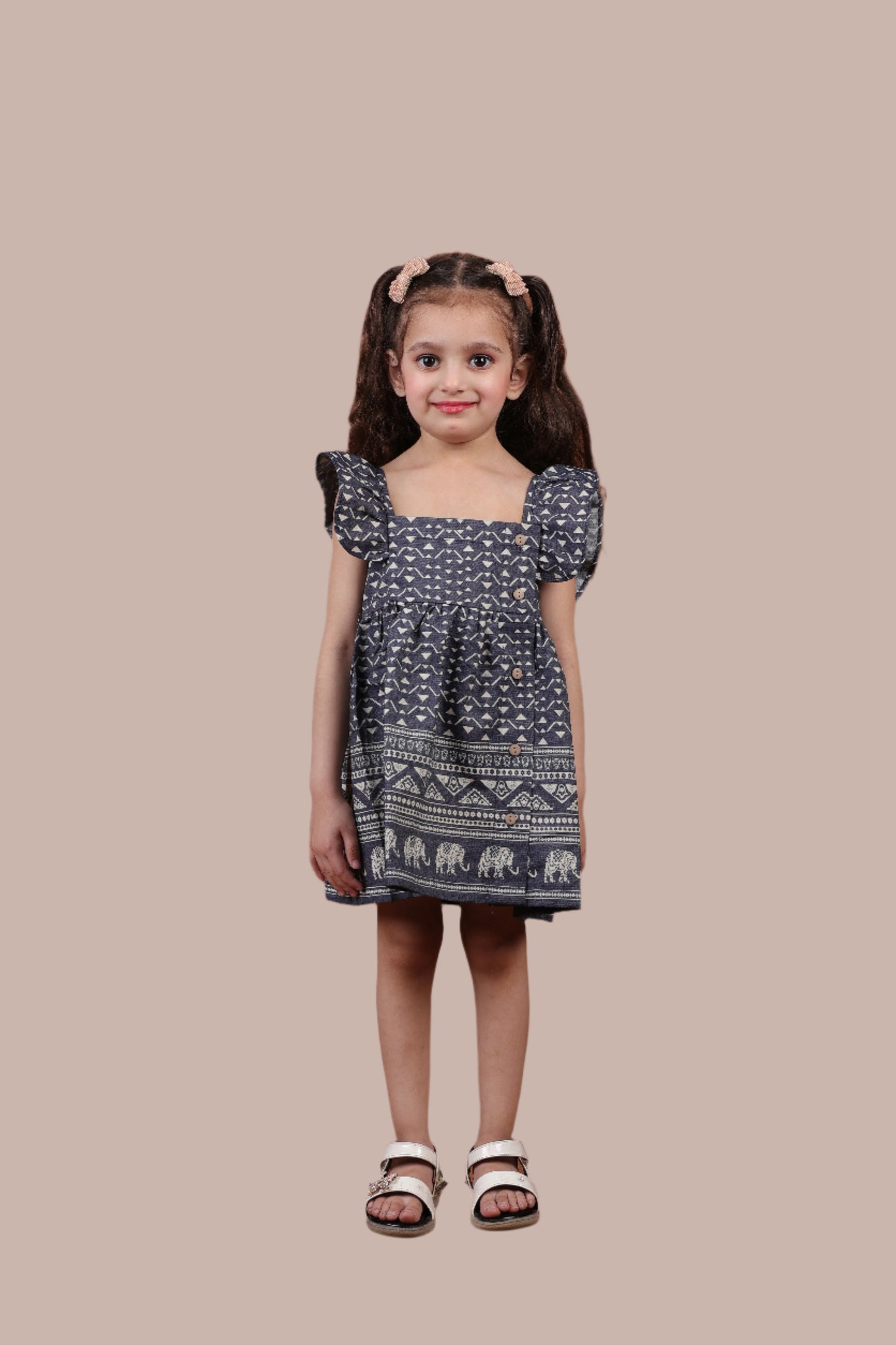 Cotton Denim Safari Ruffle Frock