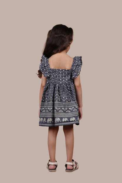 Cotton Denim Safari Ruffle Frock