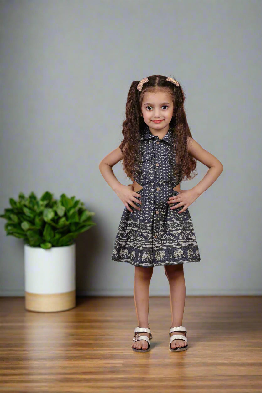 Cotton Denim Safari Side Cut Shirt Dress