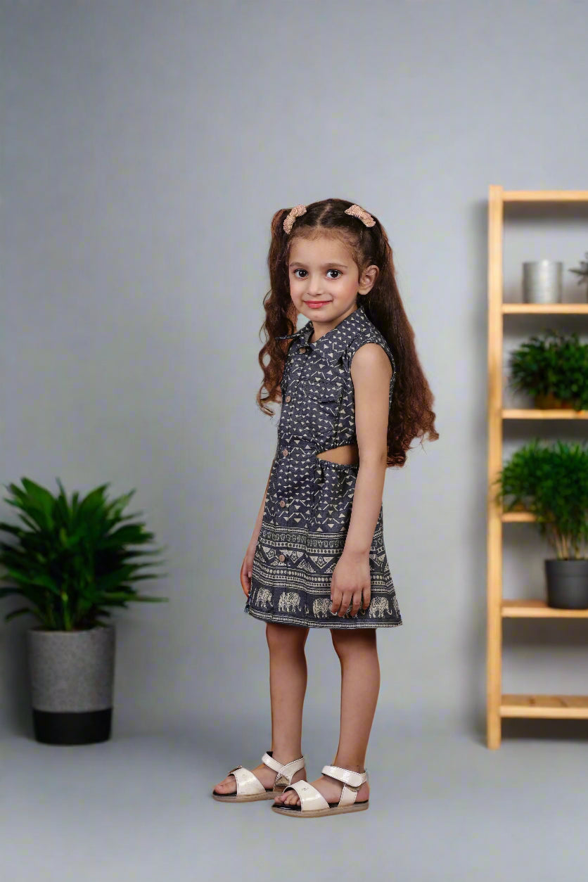 Cotton Denim Safari Side Cut Shirt Dress